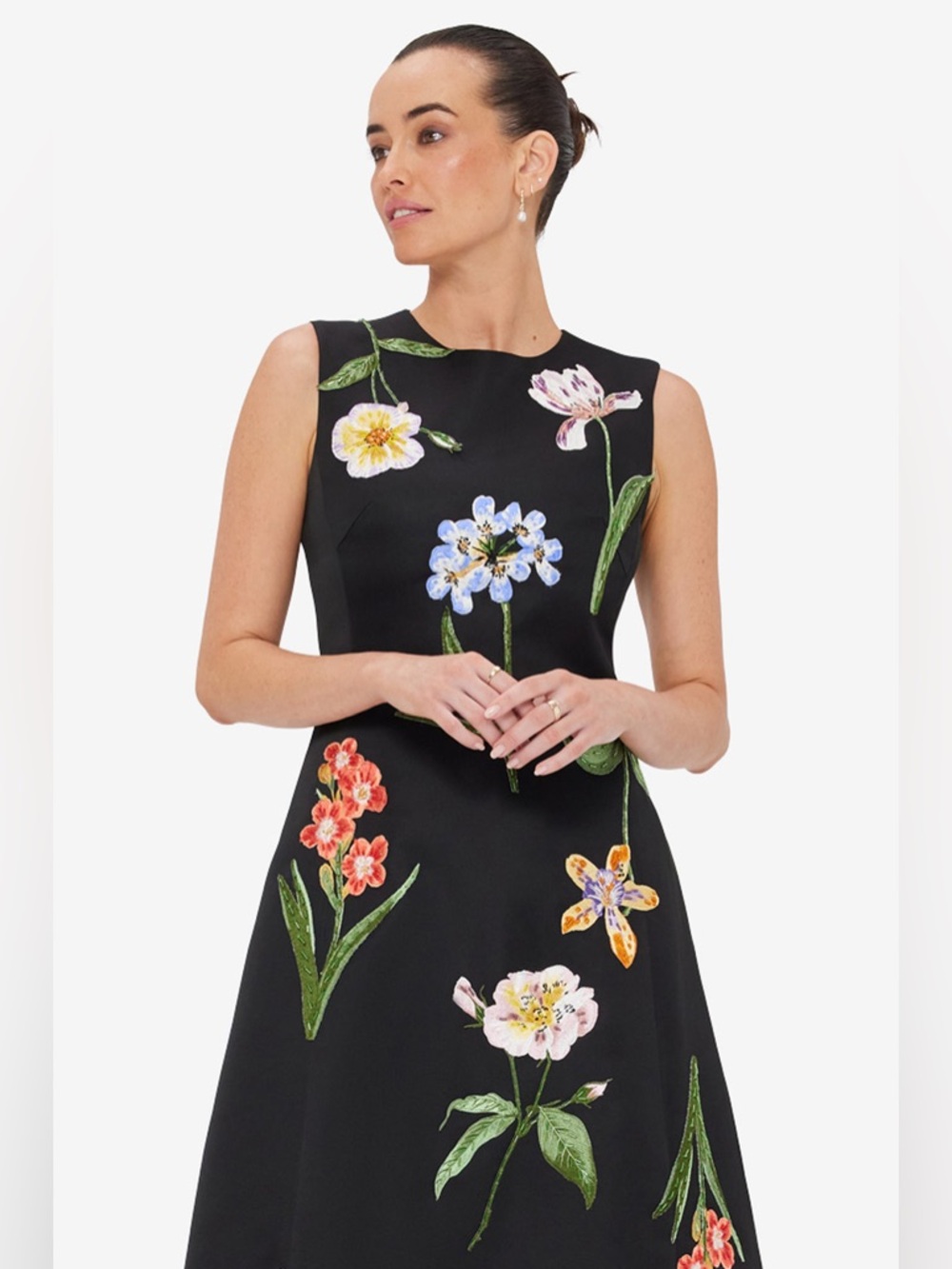 LEO LIN Cleo Embroidered Botanical Midi Dress Black Floral NWT Size 4 - Picture 5 of 5